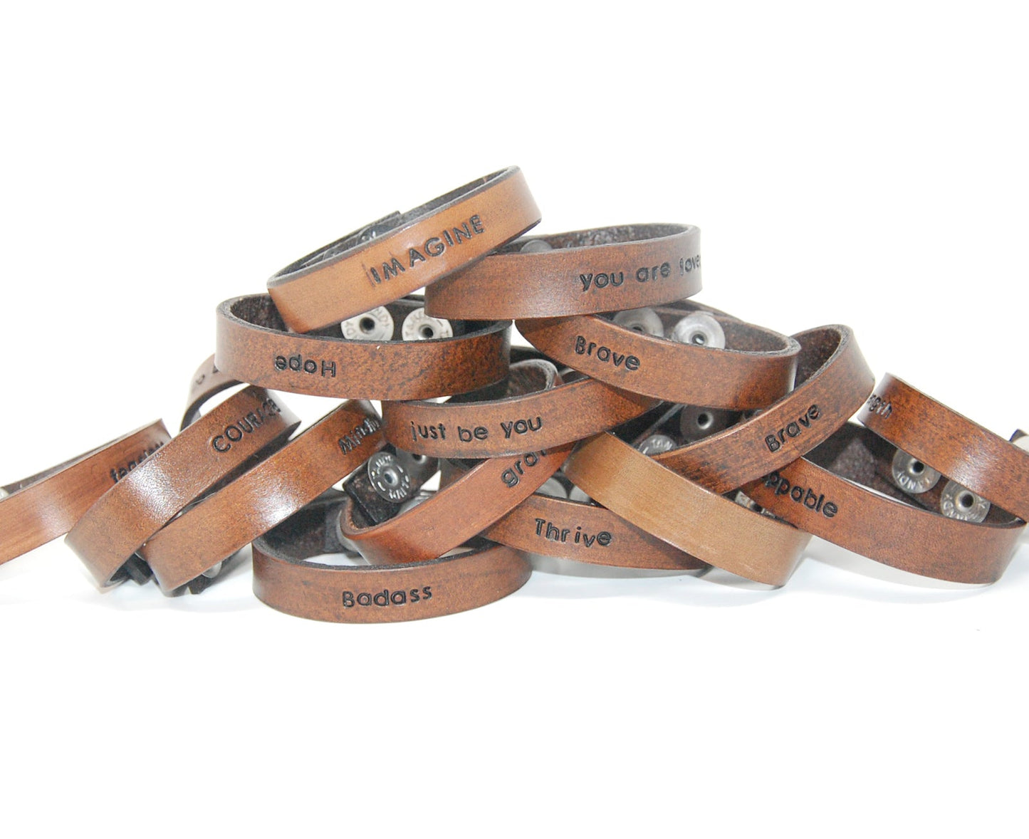 Engraved words Leather Bracelets