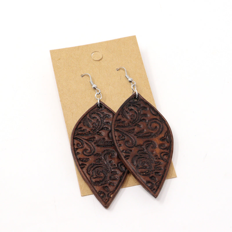 Tooled Leather Drop Earrings