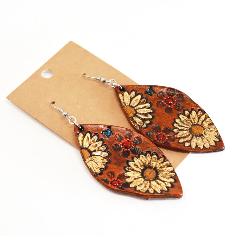 Tooled Leather Drop Earrings