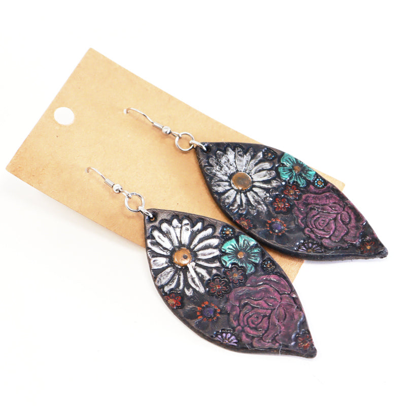 Tooled Leather Drop Earrings