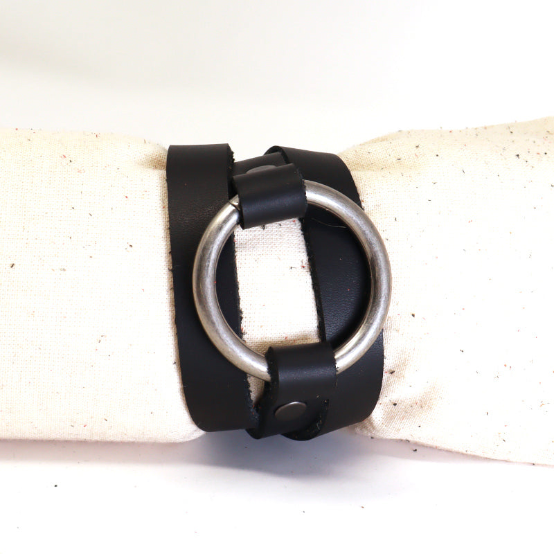 Triple Wrap Bracelet with Ring Detail - Leather