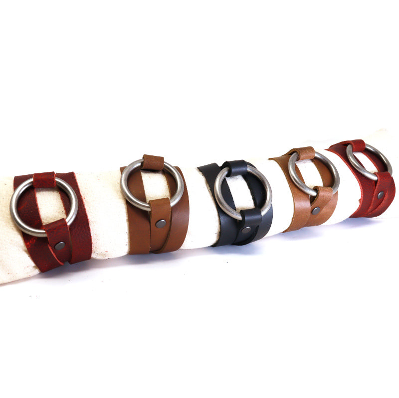 Triple Wrap Bracelet with Ring Detail - Leather