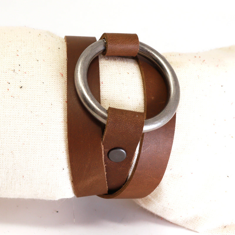 Triple Wrap Bracelet with Ring Detail - Leather
