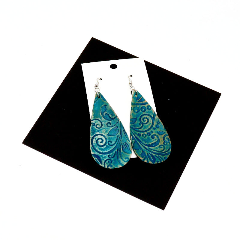 Teardrop Drop Earrings - Leather