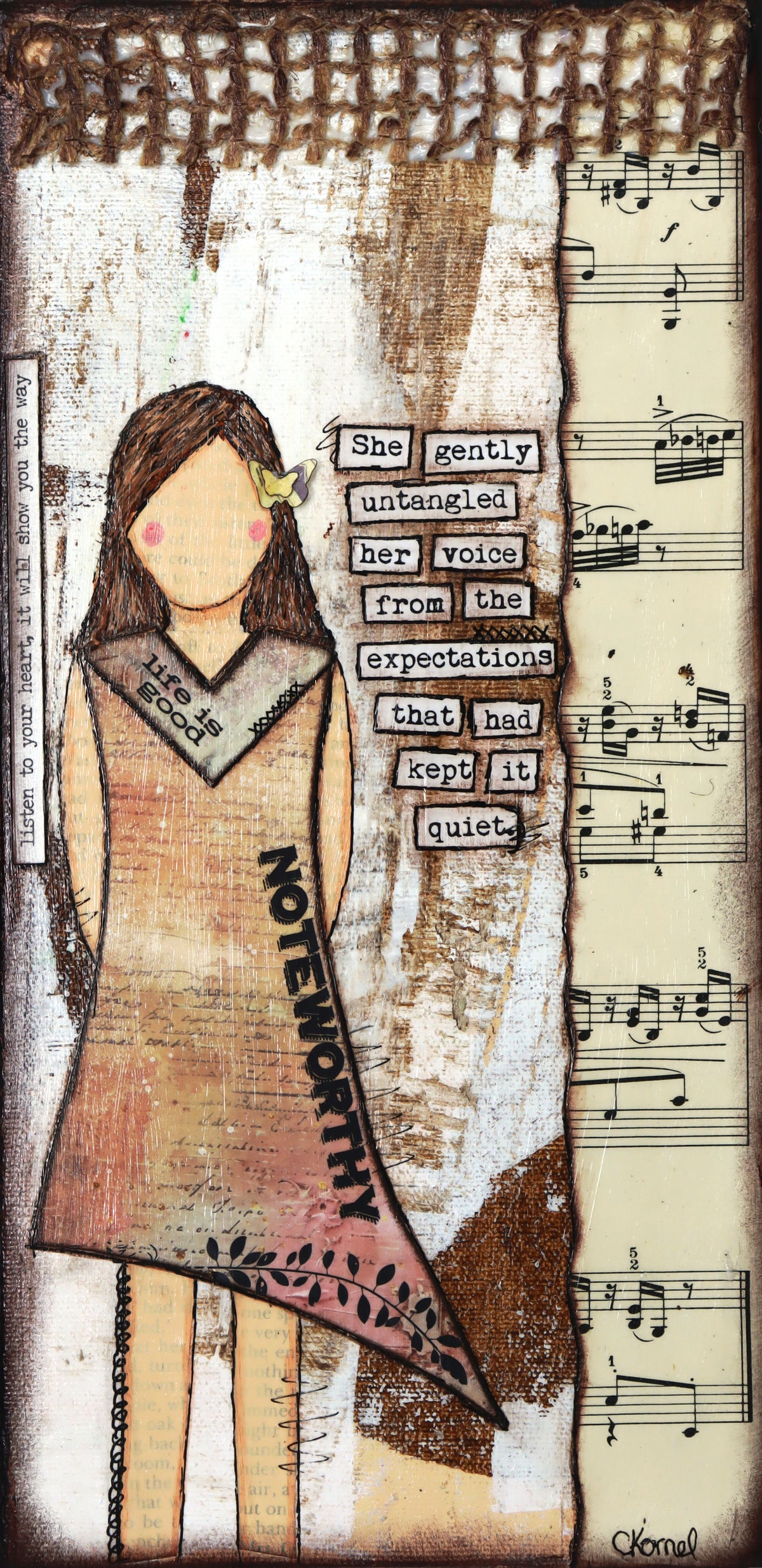 "She Art" Original Canvas - She gently untangled her voice from the expectations that had kept it quiet. - Fearless hART