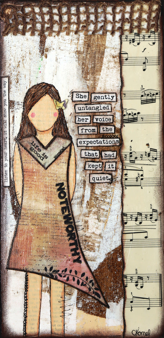 "She Art" Original Canvas - She gently untangled her voice from the expectations that had kept it quiet. - Fearless hART