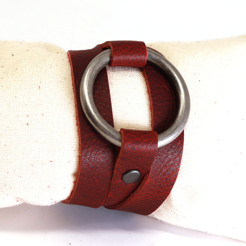 Triple Wrap Bracelet with Ring Detail - Leather