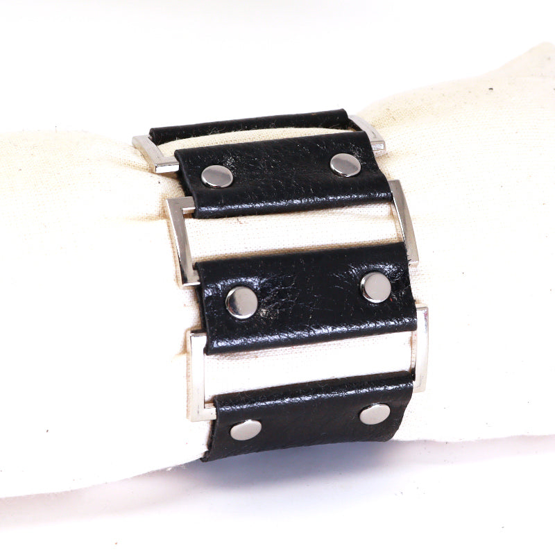 Rectangle ring with leather cuff
