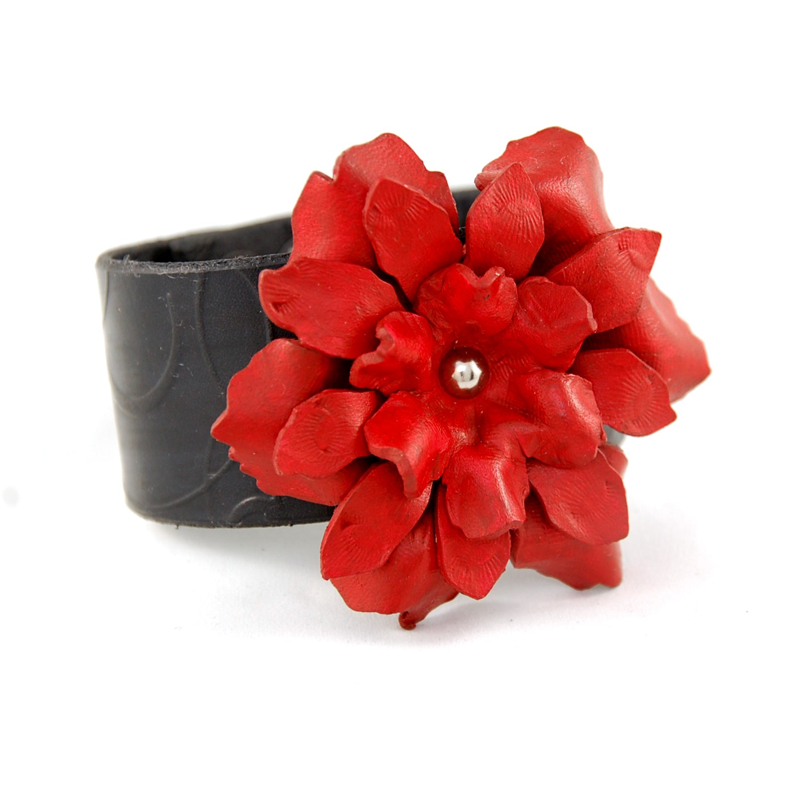 FL1 - 1 1/2" Leather cuff with hand crafted Leather Flower - Fearless hART