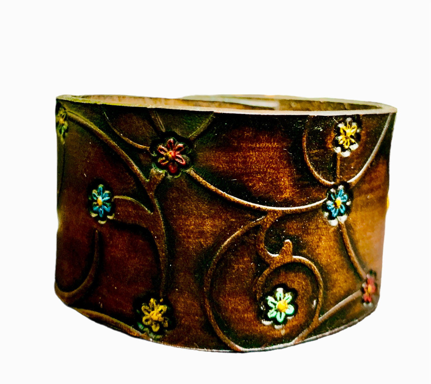 Embossed Swirl and Stamped Flower Cuffs - Leather
